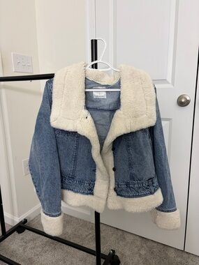 Denim Sherpa-Lined Jacket in Blue and Cream